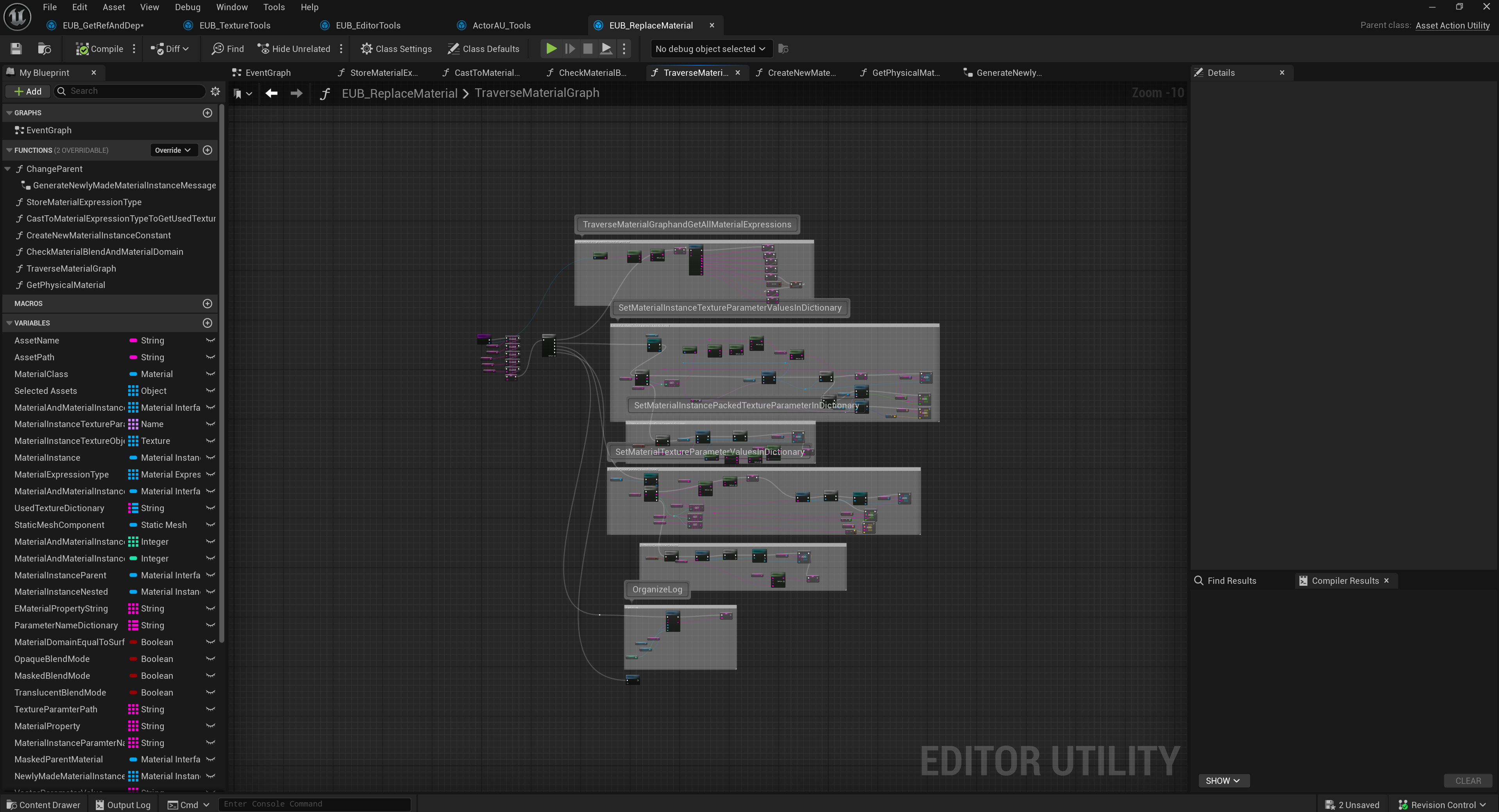 Material reparenting tool graph analysis screenshot