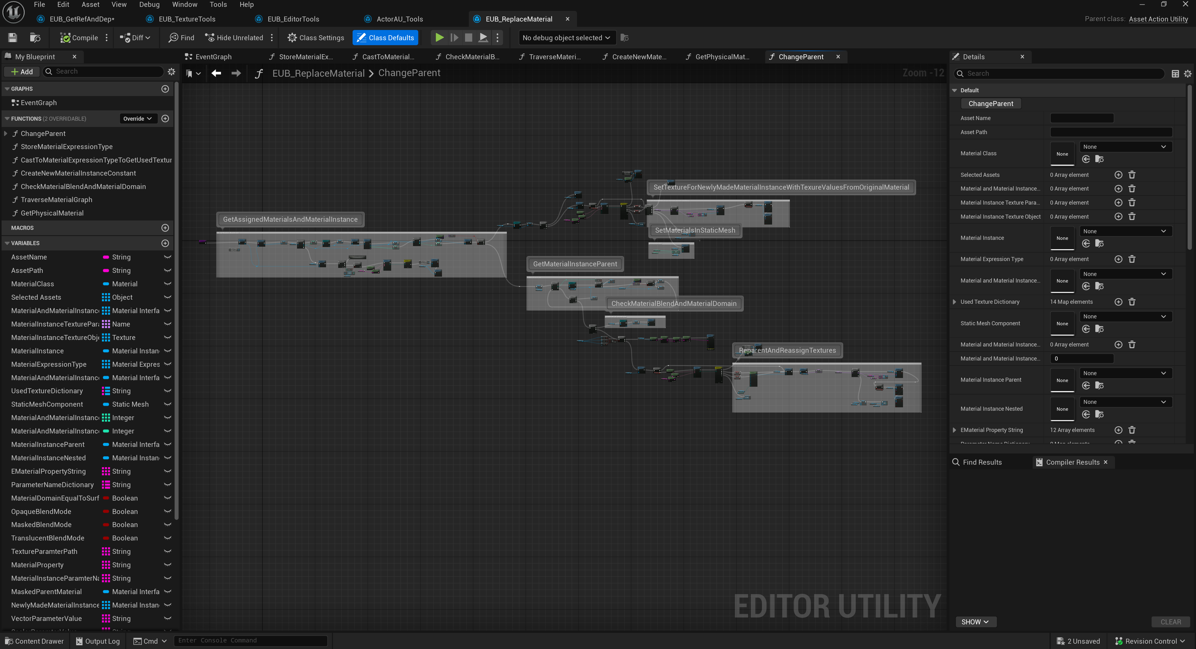Material reparenting tool screenshot